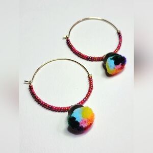 Handmade Rainbow Tassel Earrings Hoop 18k Gold Plated